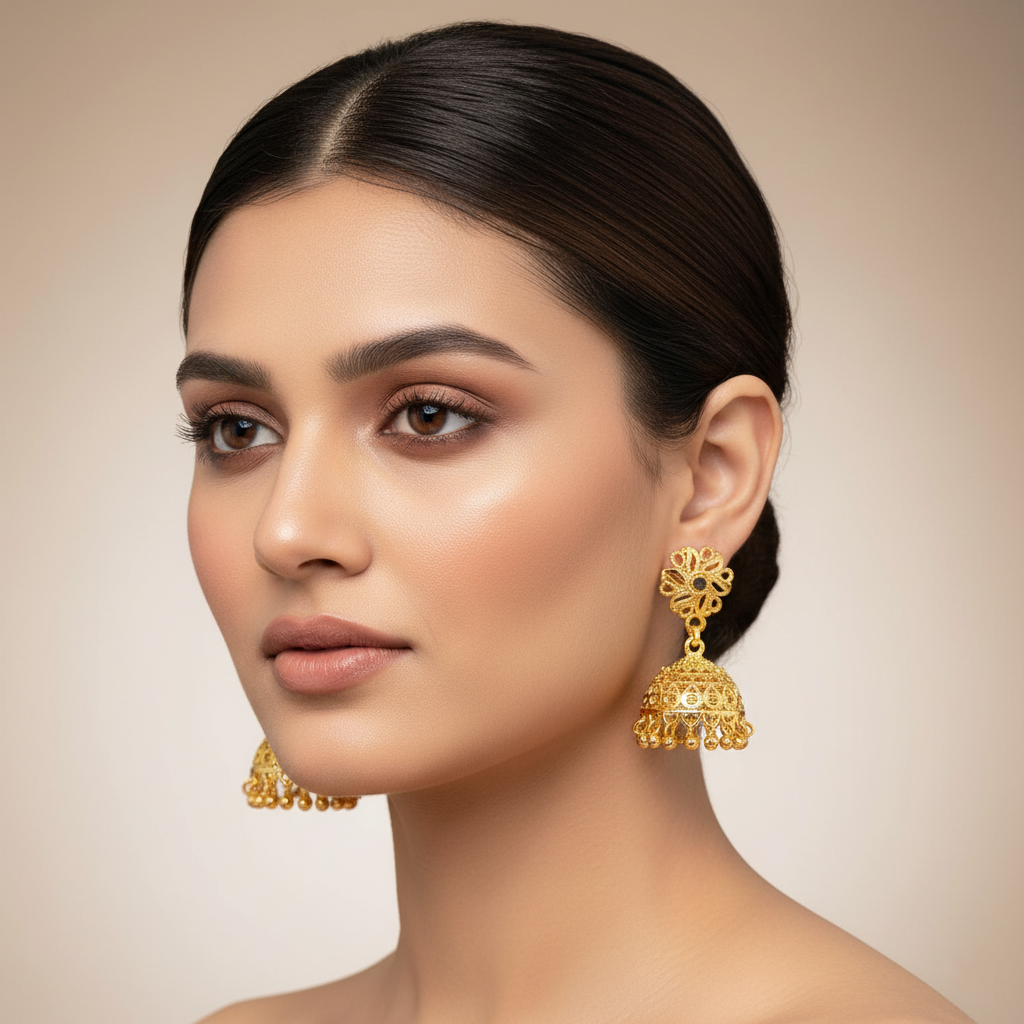 AI generated photography of traditional Indian earrings on a decorative plate